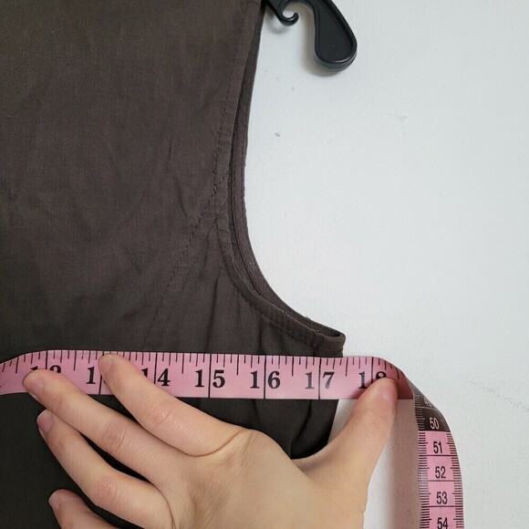 Theory Brown Button Front Sleeveless Linen Belted Pleated Back Midi Dress Size 8 - Picture 7 of 12